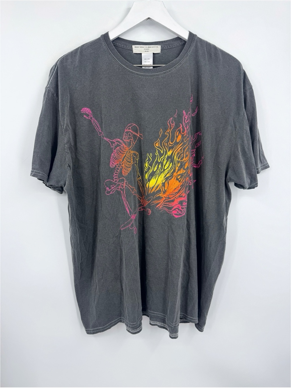 Urban Outfitters Skeleton Flame Skateboard Short Sleeve Graphic Tee One Size